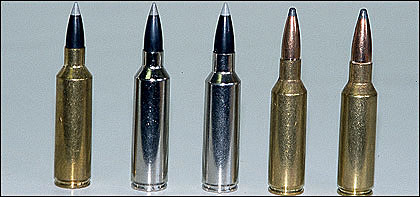 Left to right: .270 WSM, 7mm WSM, .300 WSM, 7mm RSAUM, .300 R...