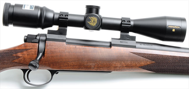 The Model 48 action incorporates several Remington 700 features, such as the two-position safety, but it's a flat-bottom design a la the Winchester 70.