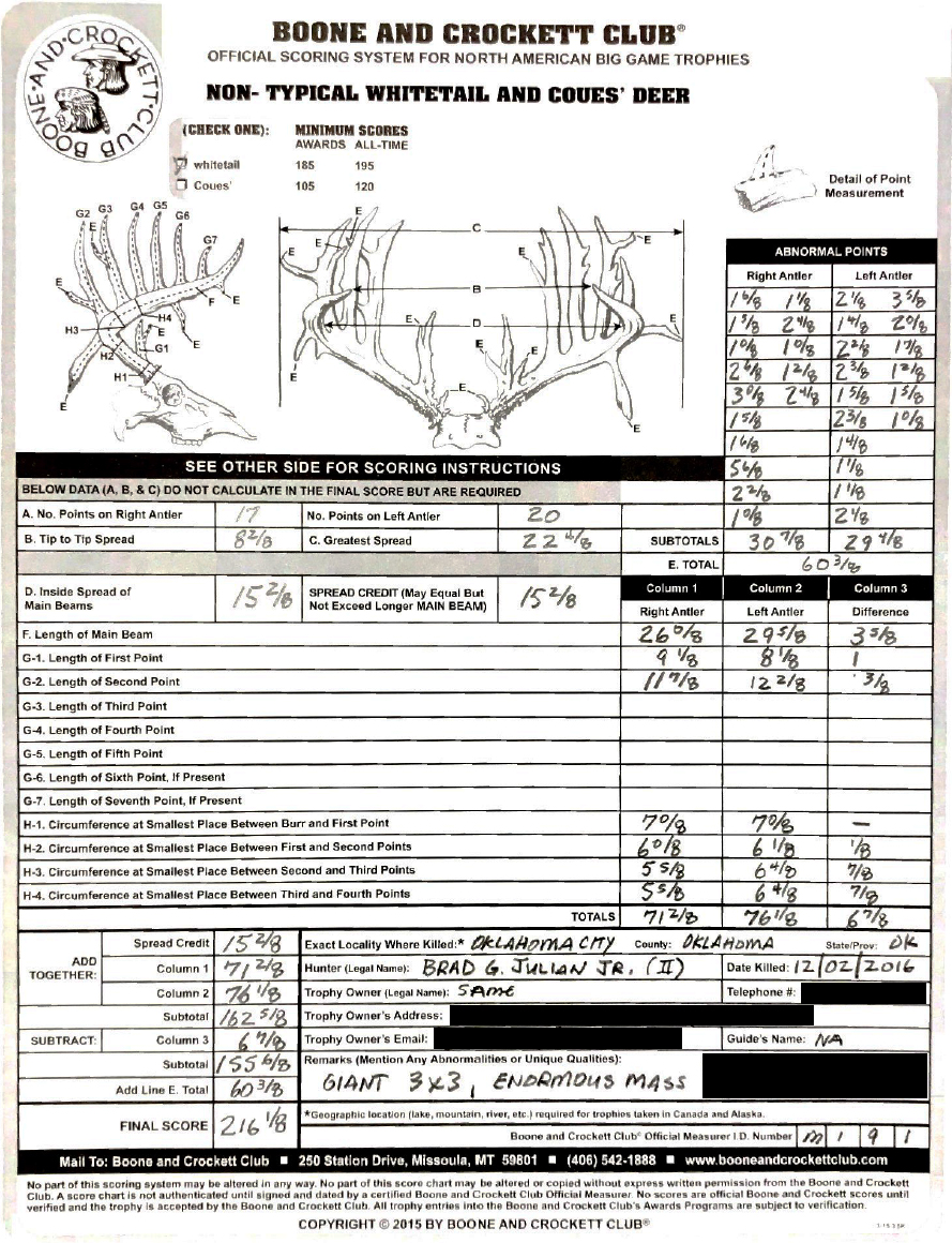 6 Point Dinosaur Trophy Buck Logs High B C Score Game Fish