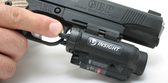 Both the light and the laser are operated by the flick of the finger on an ambidextrous toggle switch. You can choose momentary on for lighting and moving, or constant on as the situation and tactics change.