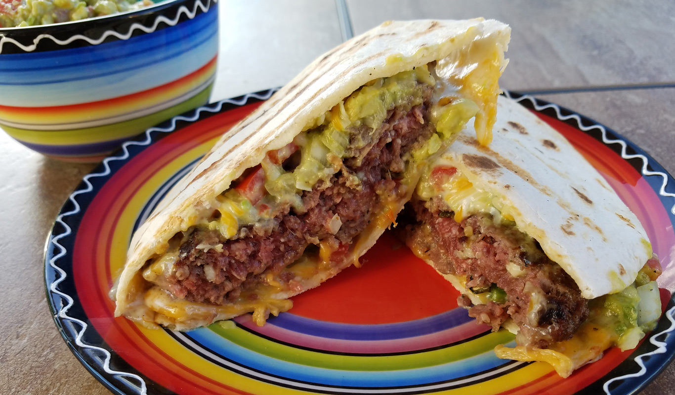 Grilled Venison Quesadilla Burger with Guacamole (Jessyca Sortillon photo)